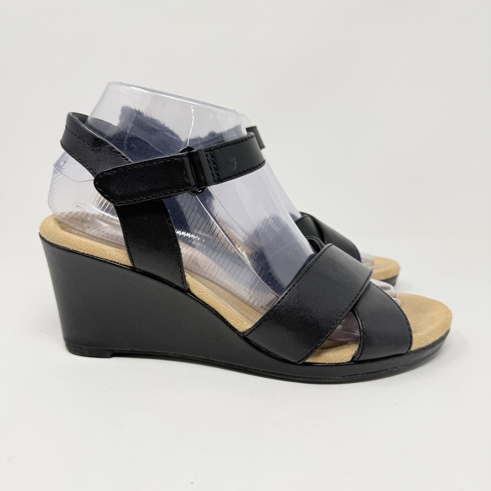 Clarks Originals Womens Emmalae-Iris Black Wedge Strappy Sandal Size 8‎